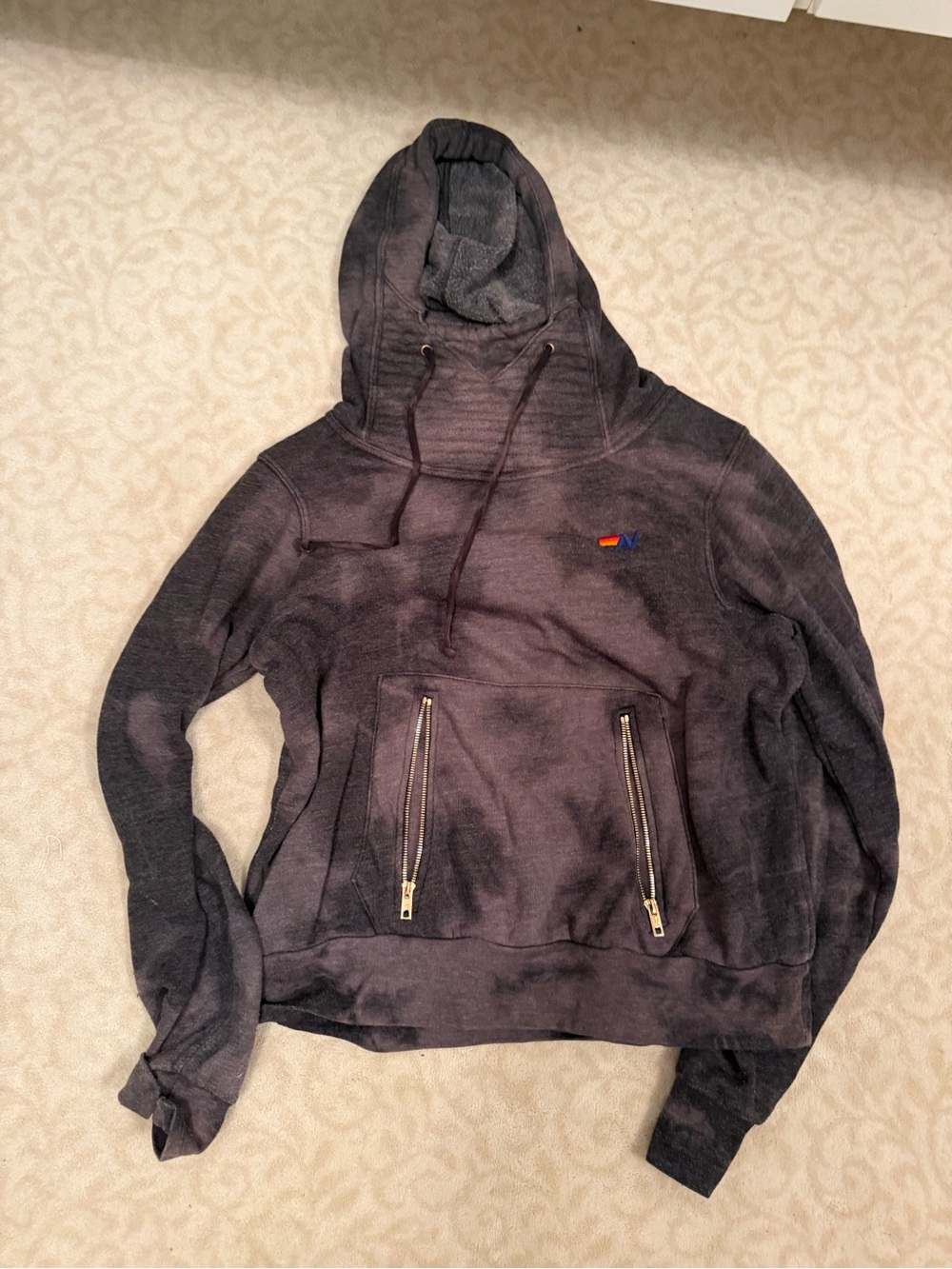 Aviator Nation Washed Charcoal Pullover Hoodie with Zip Pockets